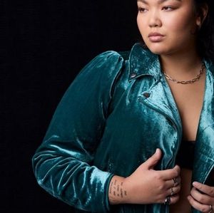 TORRID green velvet moto jacket size 2